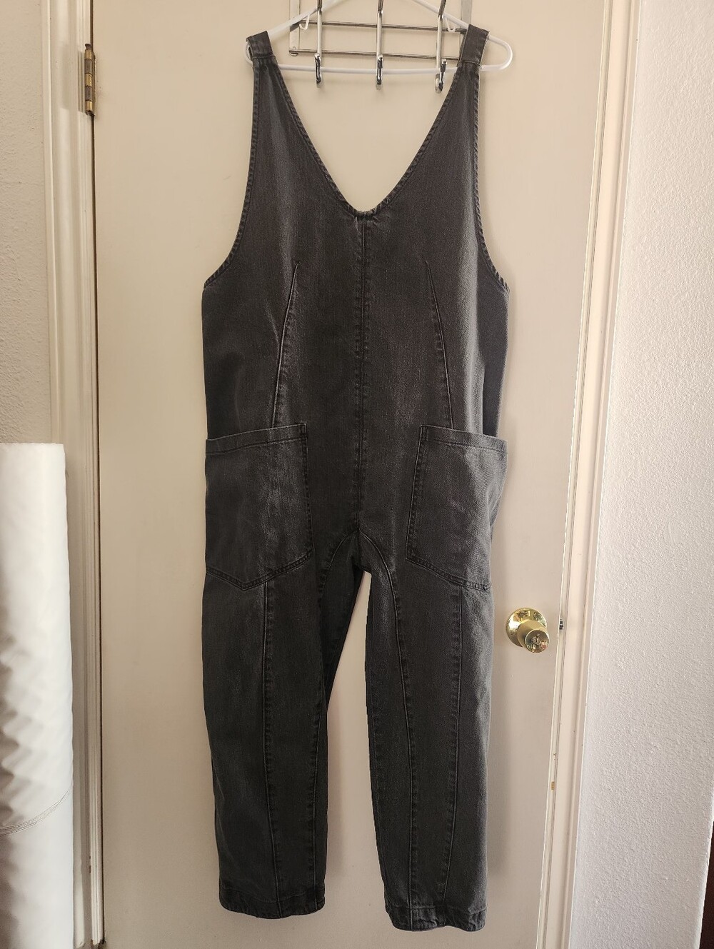 Free People High Roller Denim Jumpsuit Harem Baggy Mineral Black Size L - Picture 4 of 12
